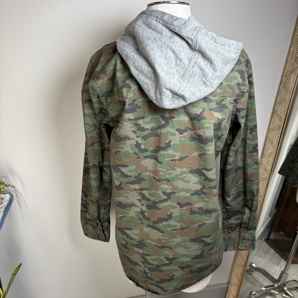 Empyre Mens L Green Camo Hooded Shacket Button Up Shirt Streetwear Cotton Blend - Picture 7 of 16